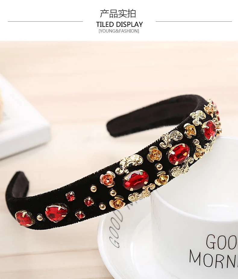 Ретро цветочные горный хрусталь оголовье дамы Hairband для женщин девушки барлот стиль головные уборы, Свадебные прически Аксессуары