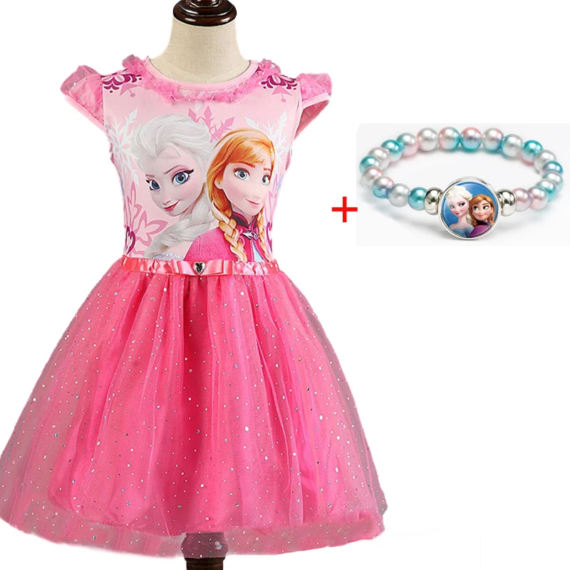 Girl Dress Summer Brand Toddler Girls Clothes Lace Sequins Princess Anna Elsa Dress Snow Queen Halloween Party Role-play Costume