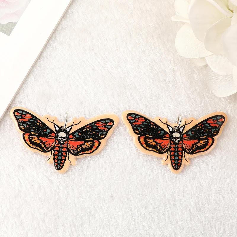 8Pcs Halloween Death Moth Charms Butterfly Acrylic Jewlery Findings For Earring Necklace Diy