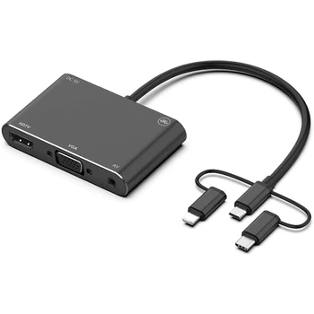 

MOOL HDMI VGA AV Adapter Converter,USB-C USB to HDMI Adapter, Mirror Mobile Phone Sn to TV/Projector/Monitor for iPhone