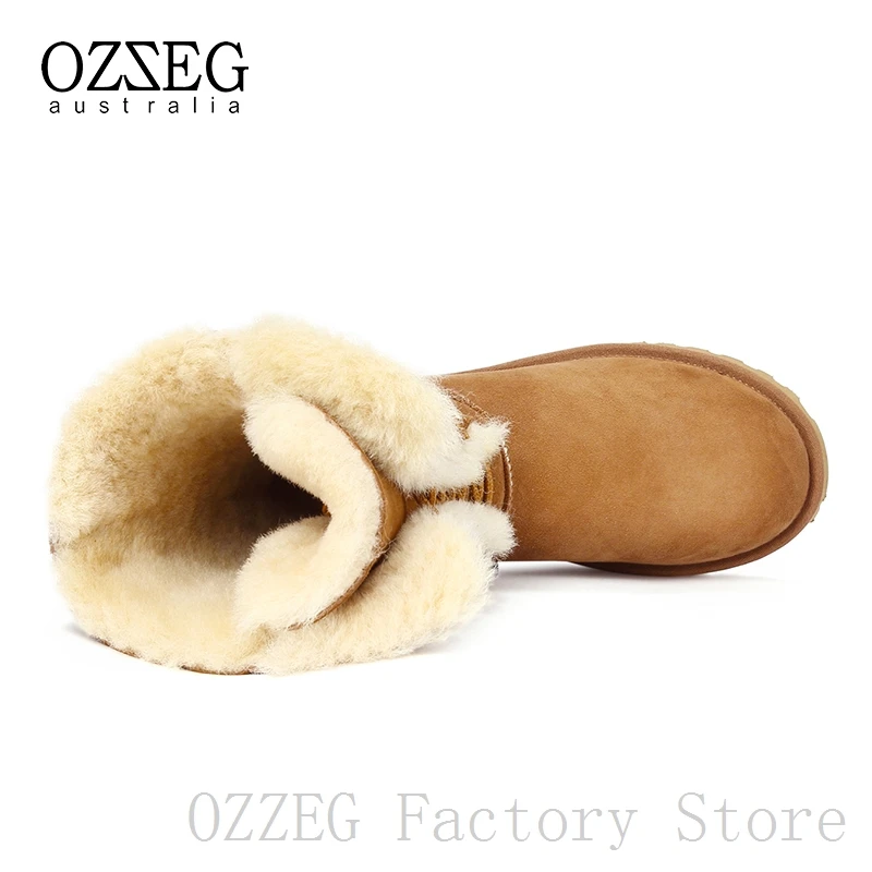 OZZEG, роскошные брендовые классические зимние сапоги из натуральной кожи, австралийские женские сапоги, женские сапоги до середины икры на овечьем меху, зимняя обувь, OZ0035