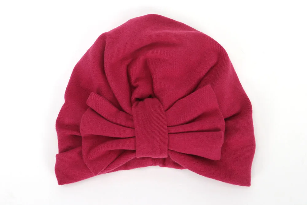 Grape purple Fashion Autumn Winter Warm Baby Hat Big Bow Elastic Cotton Baby Beanie Cap Multicolor Infant Turban Kids Hair Accessories - Цвет: Grape purple