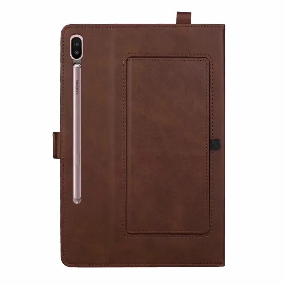 Dark Brown Кожаный чехол Премиум для Samsung Galaxy Tab S6 10,5 T860 T865 планшет смарт-подставка чехол для Galaxy Tab S6 10,5 Чехол+ пленка+ ручка - Цвет: Dark Brown