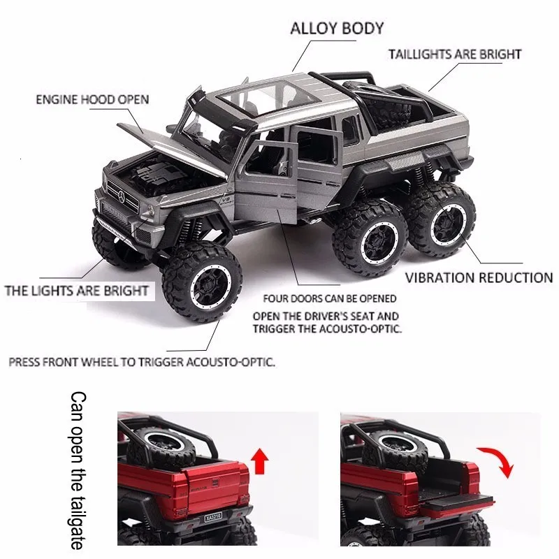 1/32 Die-cast Alloy Toy Car Mercedes G63 6WD AM G Luxury Suspension Simulation SUV Six-door Vehicle  Openable Children's Toys