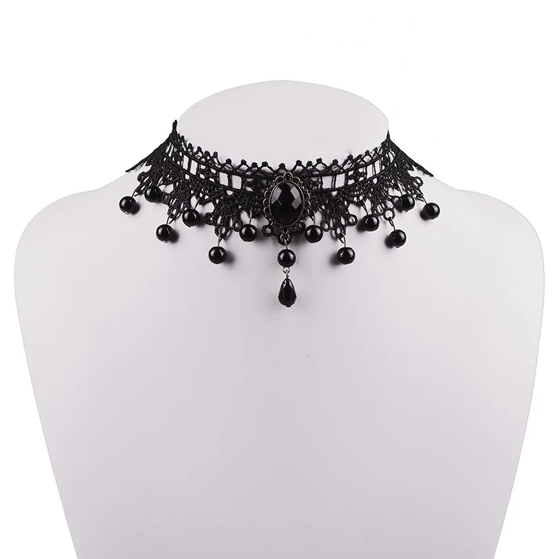 Модное черное кружевное ожерелье-чокер Bijou винтажное звено цепи шеи воротник ювелирные изделия Чокер Ожерелье для женщин полые кружева Checker