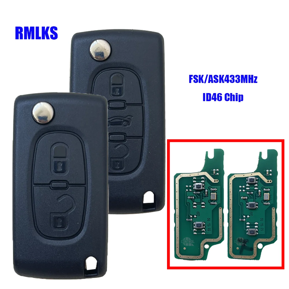 

CE0536 434Mhz FSK ASK 2 3 BTN Flip Key For Peugeot 107 207 307 307S 308 407 607 Remote Control Fob ID46 Chip For Citroen CE0523