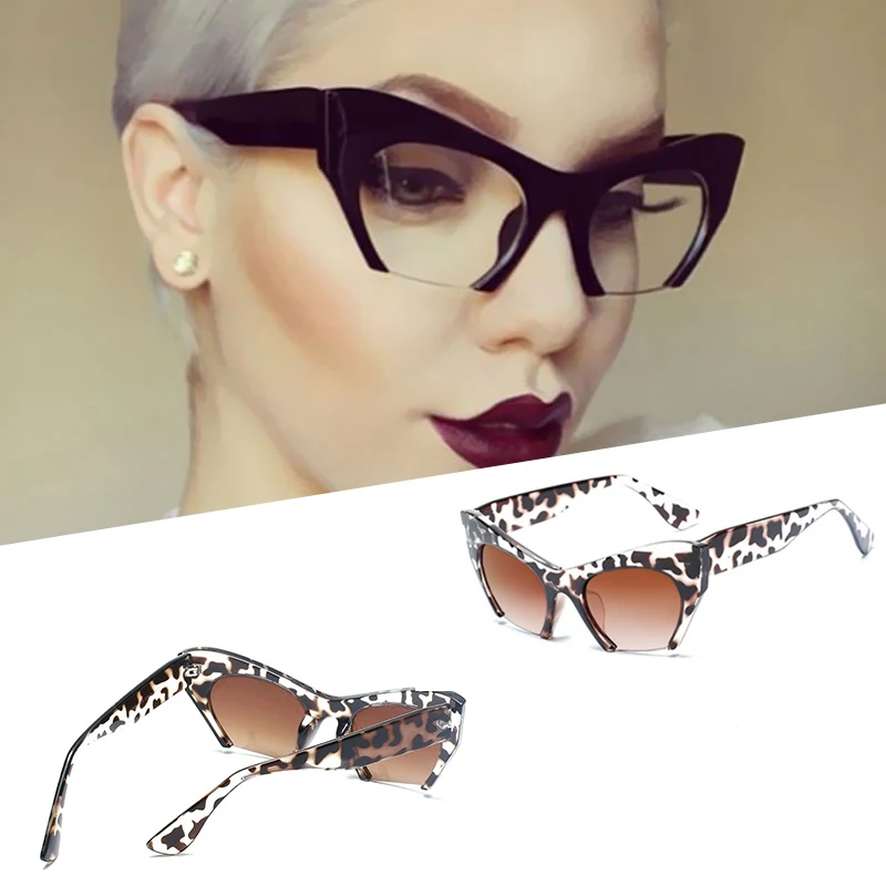 

Cool Trendy Half Frame Cat Eye Sunglasses Women Fashion Clear Brand Designer Sun Glasses For Female Male Uv400