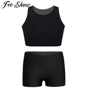 

Kids Girls Clothes Set Fashion Basic Sport Tanks Top+V-front Waistband Shorts Summer Sleeveless Workout Gym Ballet Dance Outfit