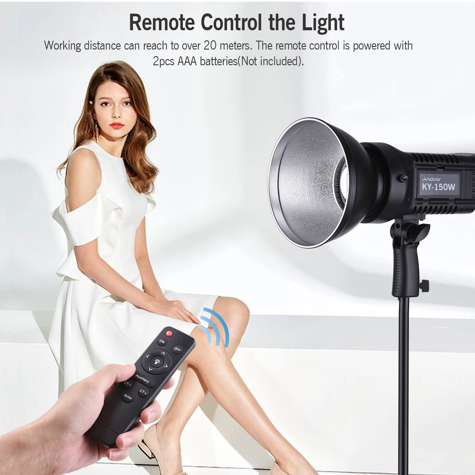 Andoer LED Video Light Studio Portrait Lamp 150W Daylight 5600K CRI93+ TCLI95+ 16000LM USB Port with Remote Control AC Adapter 2