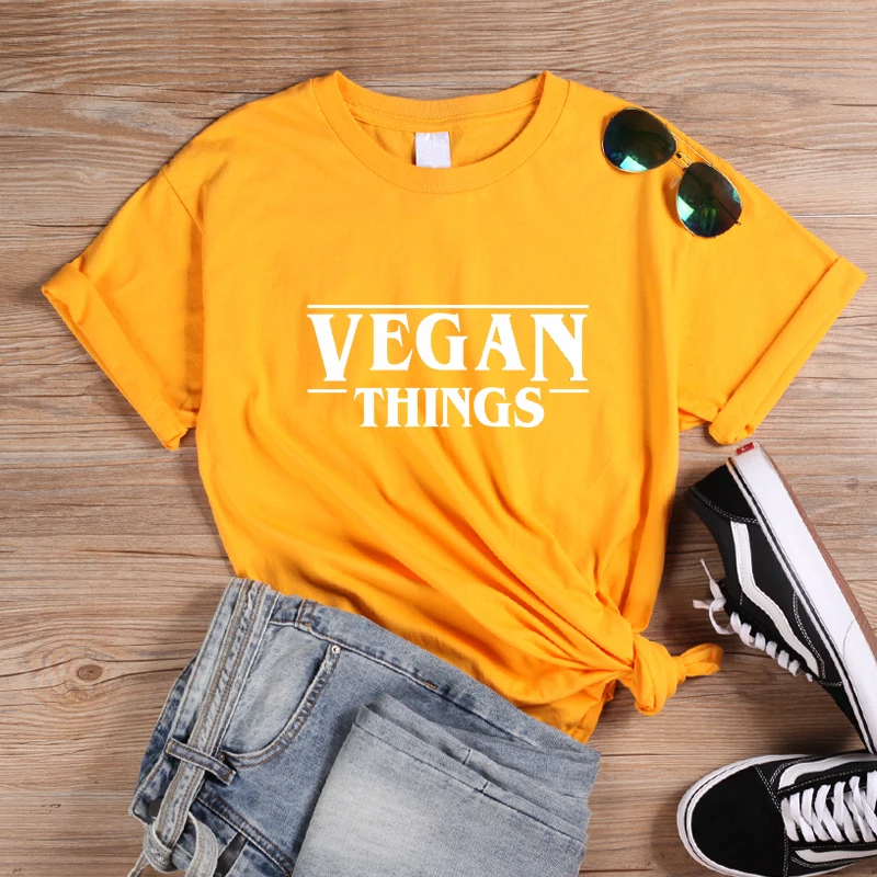 Yellow-White ONSEME Vegan Things Футболка женская хипстер слоган футболки 90s Готический Женский Уличная Одежда Harajuku топы буквы футболки - Цвет: Yellow-White