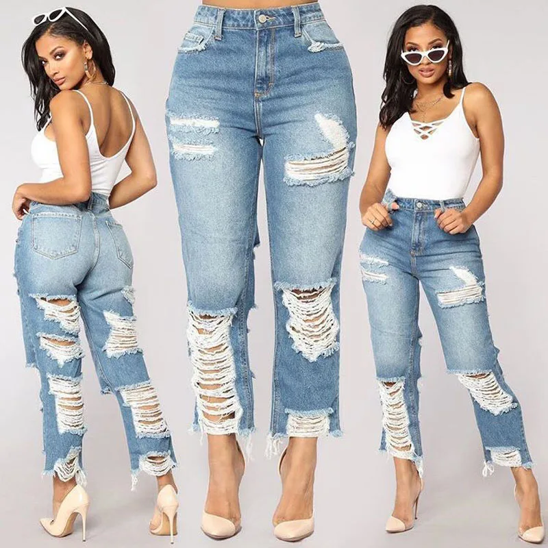 Рваные джинсы для женщин Новинка Горячая ковбойская Мода размера плюс прямые брюки ightweight сексуальные женские джинсы