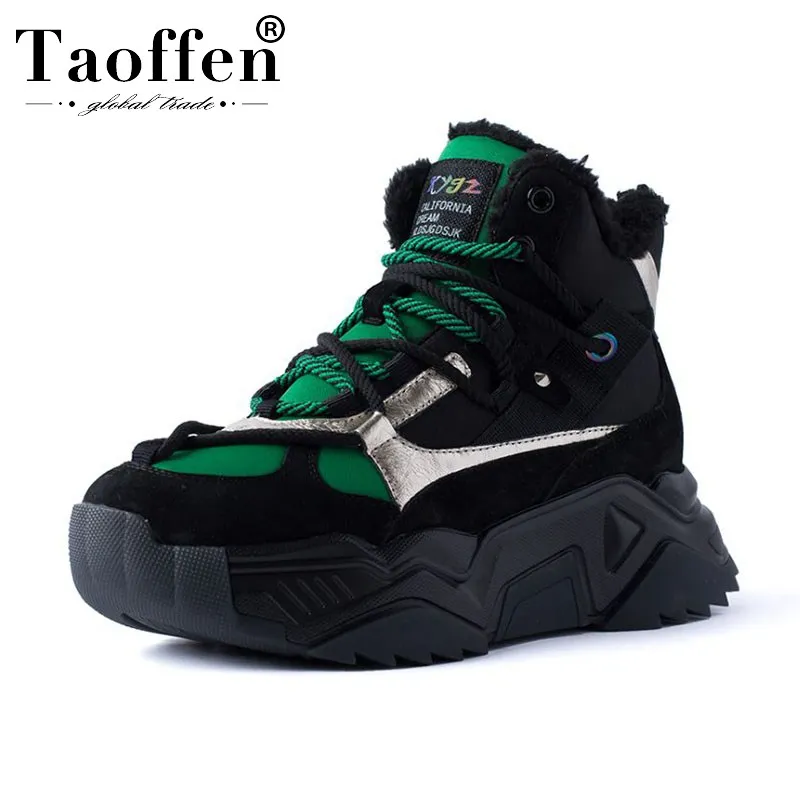 Taoffen/женские кроссовки из натуральной кожи; модная обувь для отдыха на толстой подошве; женские зимние уличные кроссовки с круглым носком; Размеры 35-40