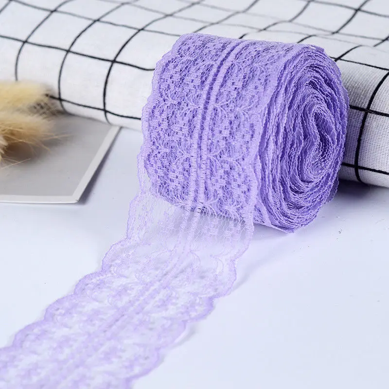 Light Purple 12yds 45 мм широкая Двусторонняя ремесла кружевная тесьма обрезанная лента Свадьба/День рождения/Рождество/украшения - Цвет: Light Purple