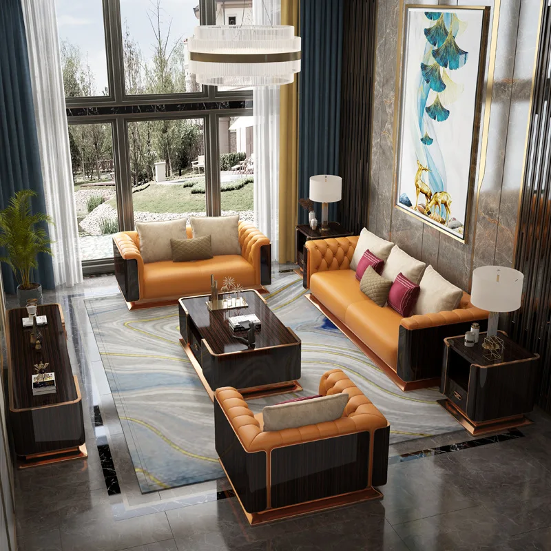 Sofa 123 Combination Post-Modern Simple Small-Sized Solid Wood Sofa Model Room sofa set