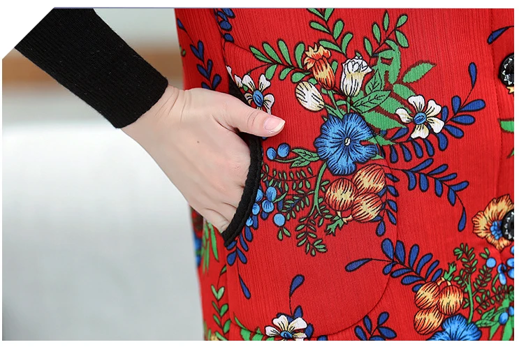 Autumn New Middle-Aged Women Vest Short Sleeve Plus Size Print Casual Plus Velvet To Keep Warm Vest Female F803