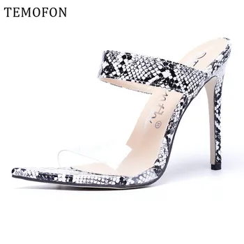 

TEMOFON 2020 high heel sandals open toes pumps women summer shoes thin heel shoes black snake sandals women sandale femme HVT833