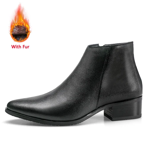 Black Plus Fur JUNJARM/ г., мужские Ботильоны мужские ботинки из натуральной кожи модные мужские ботинки челси удобная мужская обувь черного цвета - Цвет: Black Plus Fur
