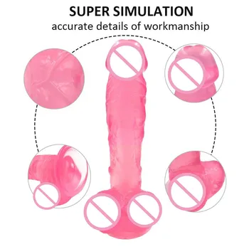 20.5cm Crystal Penis Huge Cock Adult Sex Toys Simulate Realistic Transparent Soft Dildo With Suction Cup Pink For Women And Wife 2