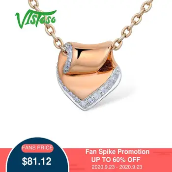 

VISTOSO Gold Pendants For Women Authentic 14K 585 Rose Gold Sparkling Diamond Engagement Wedding Heart Pendant Fine Jewelry