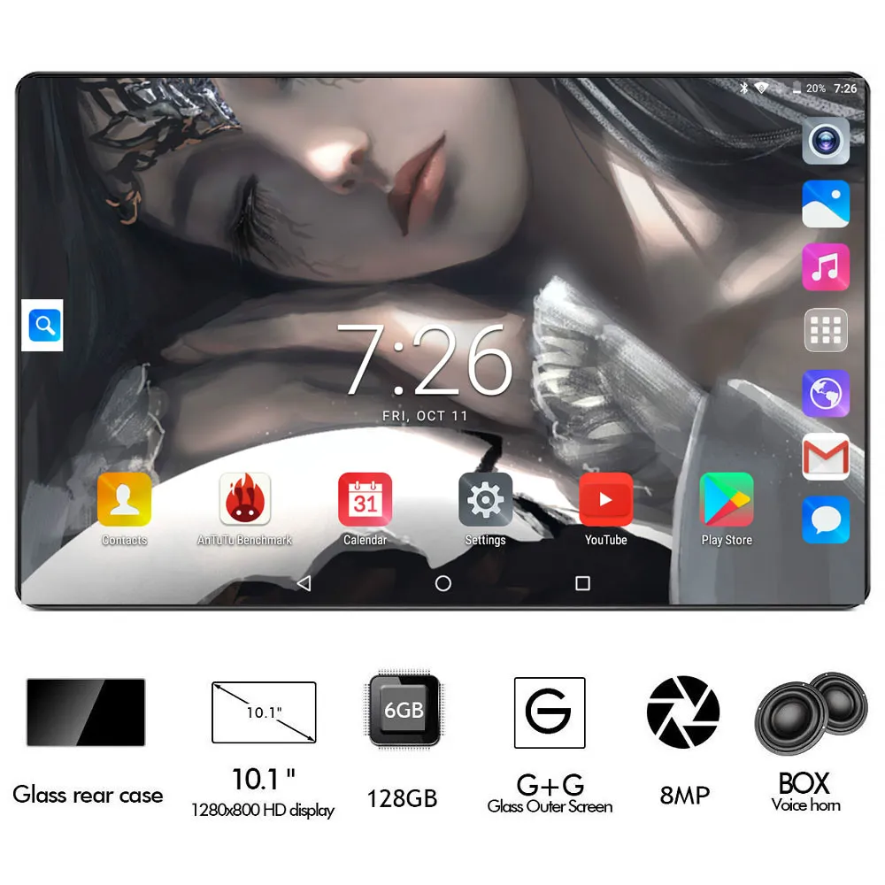 US $82.50 10 inch Android 80 Tablet Pc 5000mAh Battery OctaCore CPU 1280x800 Full HD Display25D Glass 6GB128GBWIFI 8MP Cameras