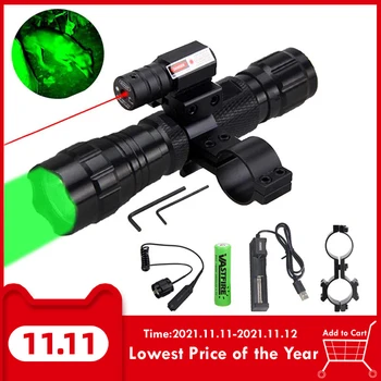 5000LM XM-L Q5 T6 Led Hunting Flashlight Tactical Weapon Light With Red Laser Dot Sight Rail Barrel Scope Mount Remote Pressure 1