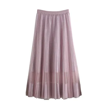 

2020 Skirts Womens Sexy saias mulher Yarn Patchwork Clothes Fashion High Waist Solid Casual Summer Pleated A-line Skirt W57