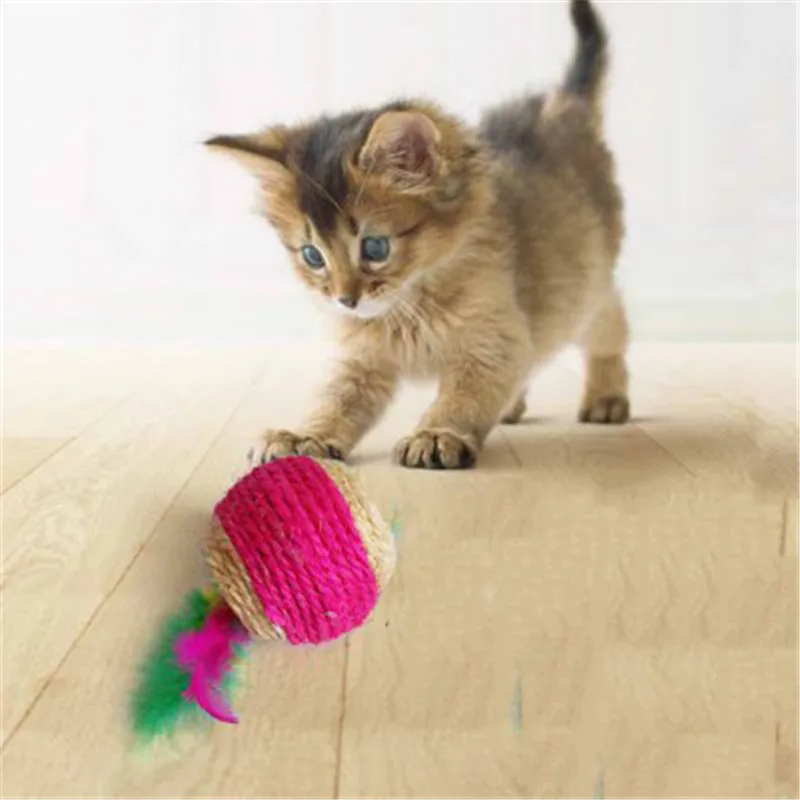 

Natural Sisal Ball Cat Scratching Posts Toys Ball mouse style Cat Toys Interactive Feather Toys Pet Cats Products