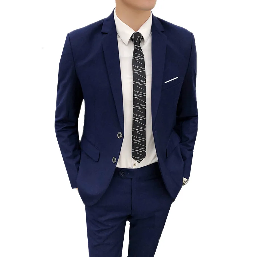 

Pure Color Men's Formal Suit 2piece Set Black Gray Navy Blue Male Slim Fit Blazers Jacket and Pants Size S-4XL Men Wedding Suits