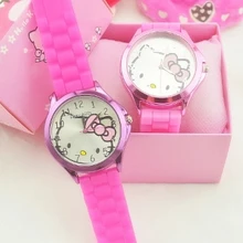 Детские часы с рисунком hello kitty, корейское издание, KT cat, желейные цветные часы для девочек, студенческие часы hello kitty