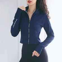 Облегающее спортивное пальто с воротником-стойкой, короткий Стильный костюм для йоги, сексуальный и дышащий Топ для фитнеса, Женская куртка на молнии для бега на открытом воздухе