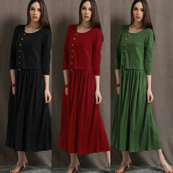 

Trukey Muslim Abaya Pleated Dress Button Solid Ramadan Islamic Women Long Sleeve Caftan Dubai Arab Robe Djellaba Hijab Vestidos