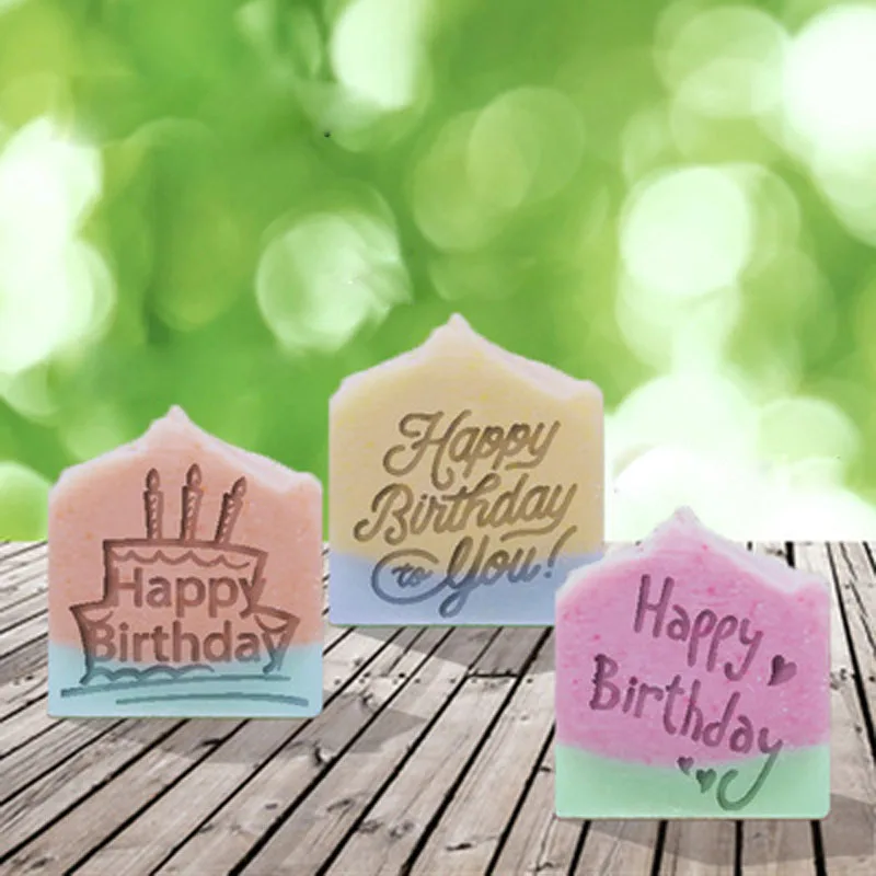 Happy Birthday Cake Pattern Handmade Soap Stamp, Clear DIY, Natural Acrylic, Organic, Decorative Soap Making, Custom Printing
