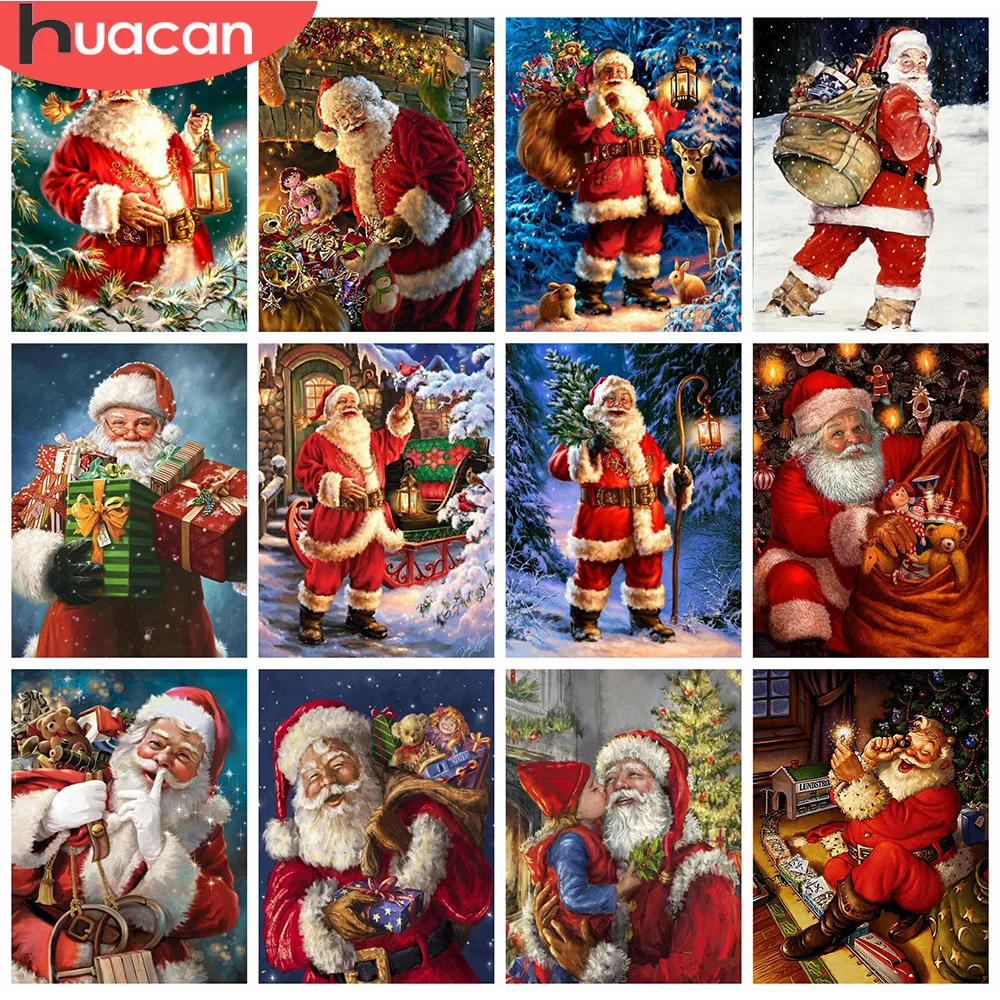 

HUACAN Diamond Painting Santa Claus Portrait Full Embroidery Diamond Mosaic Full Square Drill Cross Stitch Kit Christmas Gift
