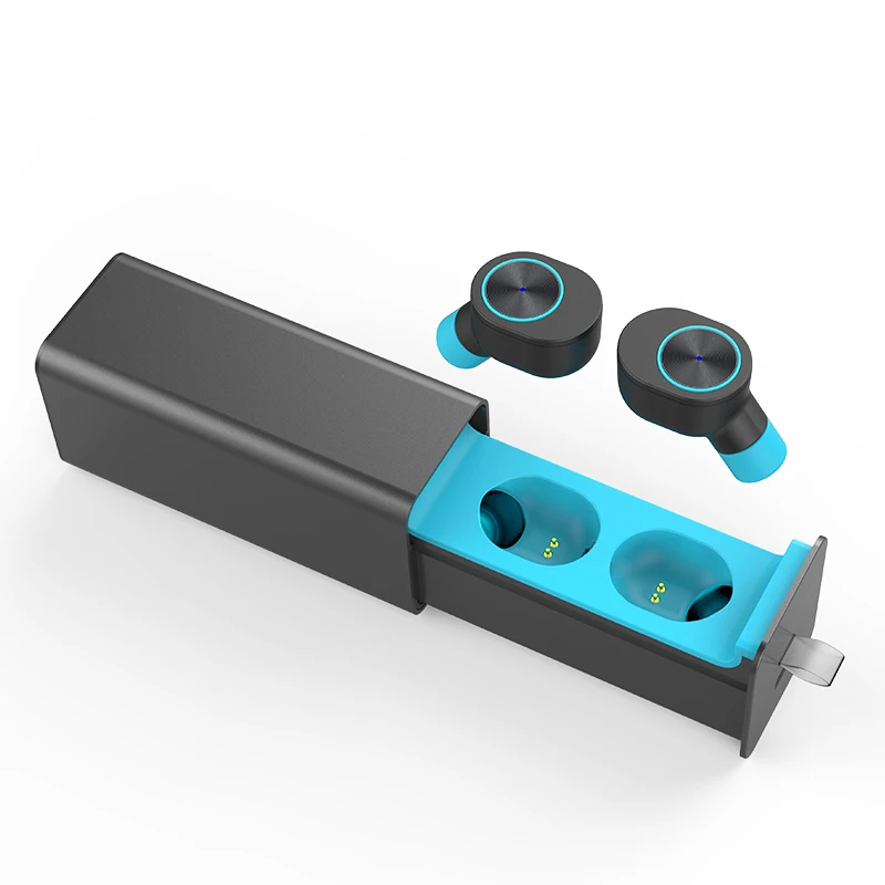QCR TWS, беспроводные Bluetooth наушники, настоящие беспроводные TWS, спортивные наушники, лучшие беспроводные наушники с микрофоном, маленькая стереогарнитура - Цвет: Синий