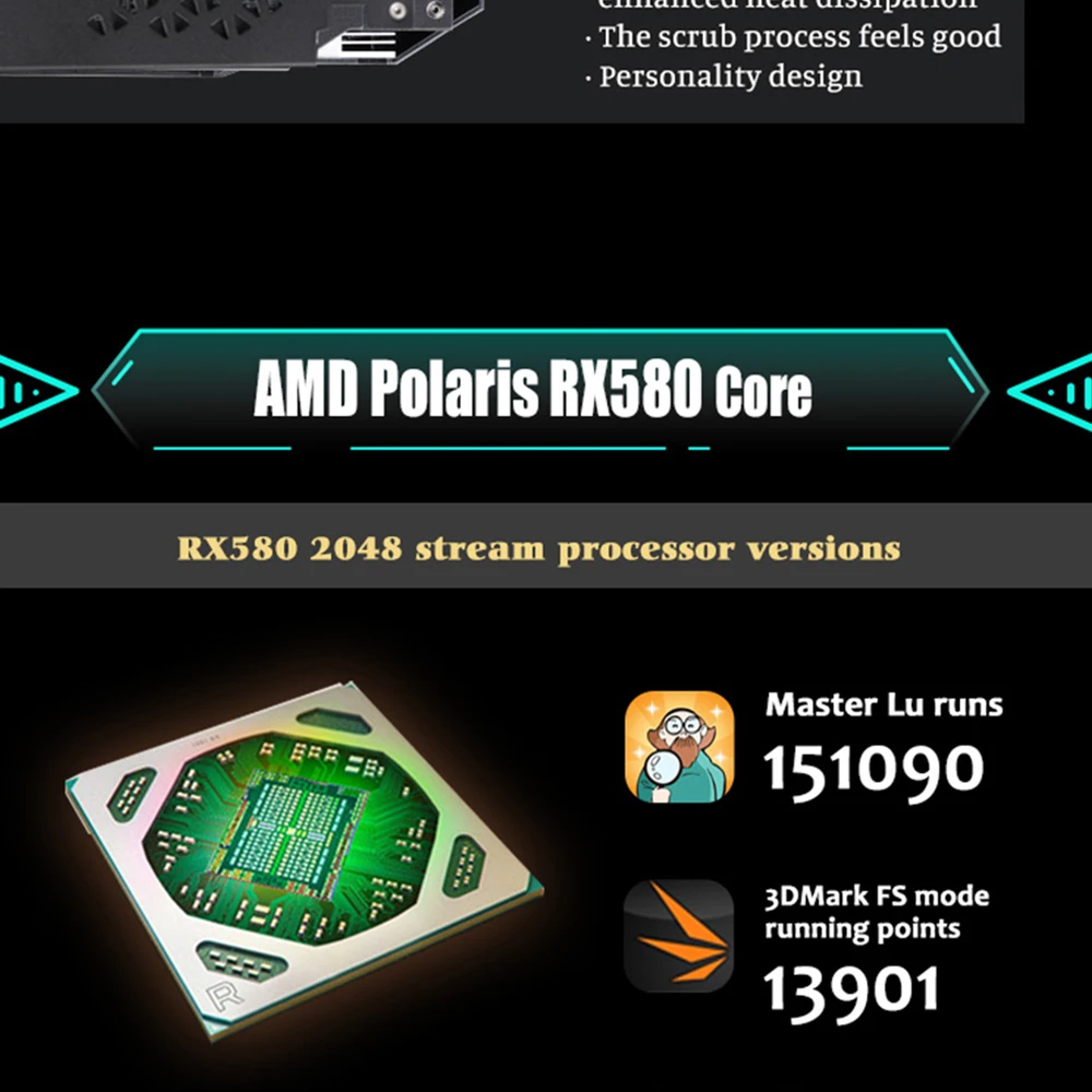 Видеокарта MAXSUN видеокарты rx 580 2048SP Big Mac 8G GDDR5 256bit AMD 7000MHz 1168 MHz-1284 MHz HDMI+ DP* 3+ DVI RX580