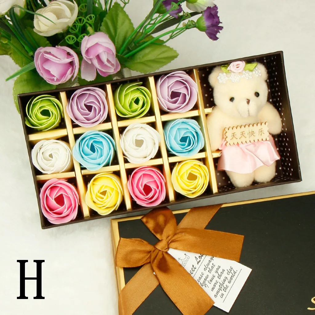 Rose Soap Flower Box 12PCS Romantic Rose Soap Flower Animal Toys Bear Doll Decoration Best Gift Festival Box#40