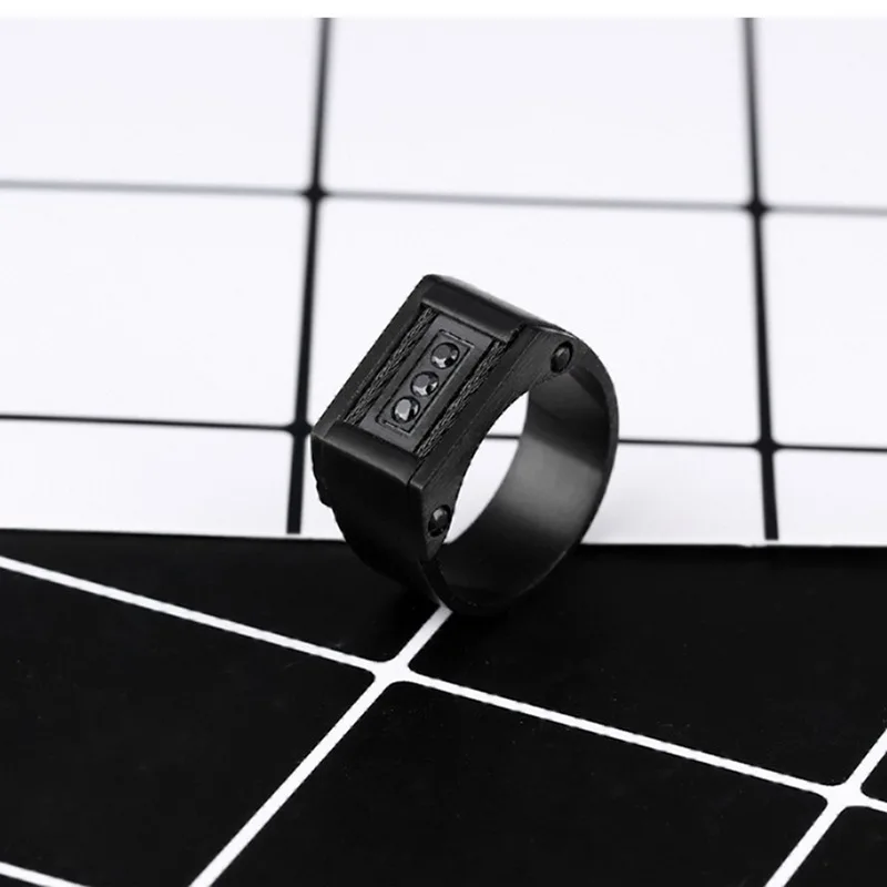 Personal Customizable Lettering Titanium steel black Color Rectangle Surface Seal ring for Men Cool Male Gift Jewelry