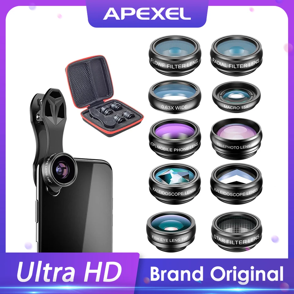 Kit Objectifs 10 En 1 Pour Smartphone - Fisheye, Grand Angle, Macro, Téléconvertisseur, Filtres Créatifs