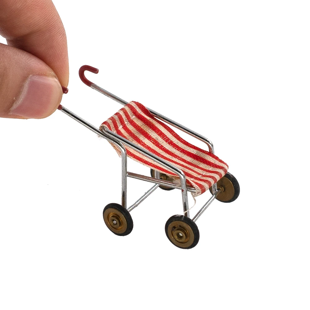 1/12 Dollhouse Miniature Accessories Mini Metal Baby Carriage Simulation Pushcart Model Toys for Doll House Decoration 3