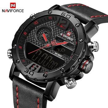 

NAVIFORCE Mens Watches Top Brand Luxury Original Sports Watch Men Leather 30M Waterproof Miliary Dual Display Wristwatch Clock
