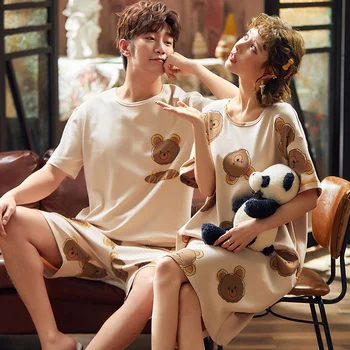 

Homeclothes Short Sleeve Chinese Pajamas Pajamas Couple Casual Style New Kawaii Pj Set Brown Bear Printing Homesuit Sleepwear