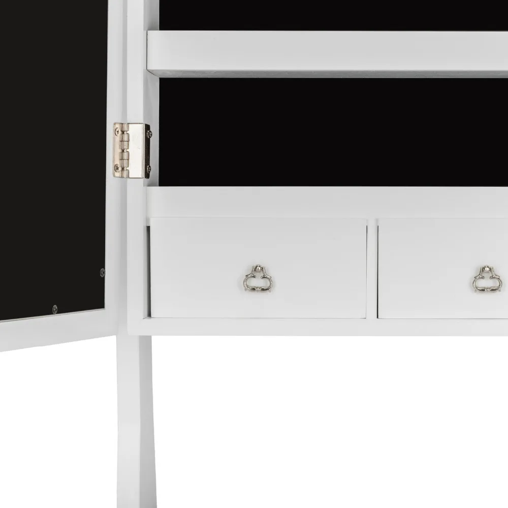 Lockable Jewelry Cabinet Organizer Storage Box Stand with Makeup mirror White Dresser Home Furniture for bedroom (18)