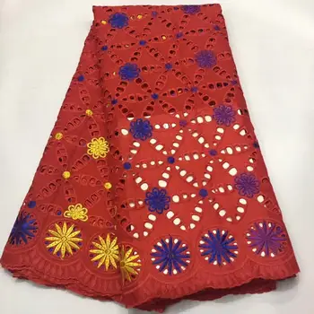 

Hot Selling 100% Cotton African Dry Lace Fabric Nigerian Lace Fabric 2019 High Quality Swiss Voile In Switzerland Red/Royal blu
