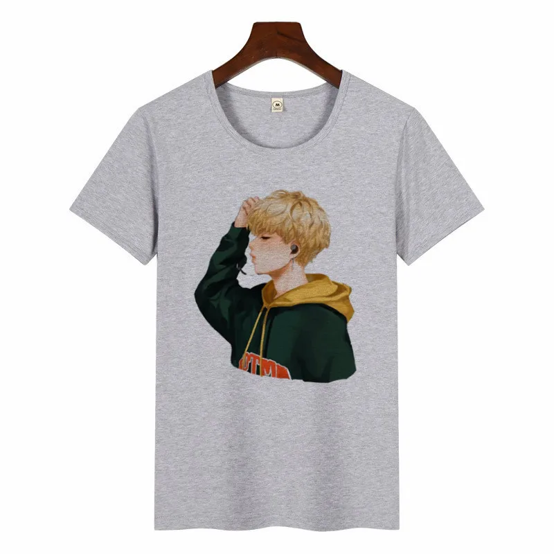 Женская футболка SUGA JIMIN с принтом альбома женская футболка в Корейском стиле Harajuku футболка Kawaii с графическим принтом из мультфильма Повседневная футболка - Цвет: p1487L-grey