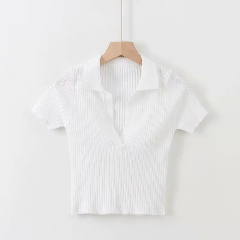 Летняя рубашка с длинным рукавом, Женская Повседневная Укороченная рубашка Поло, черный укороченный топ, белая рубашка поло, женские рубашки, женская уличная одежда - Цвет: Белый