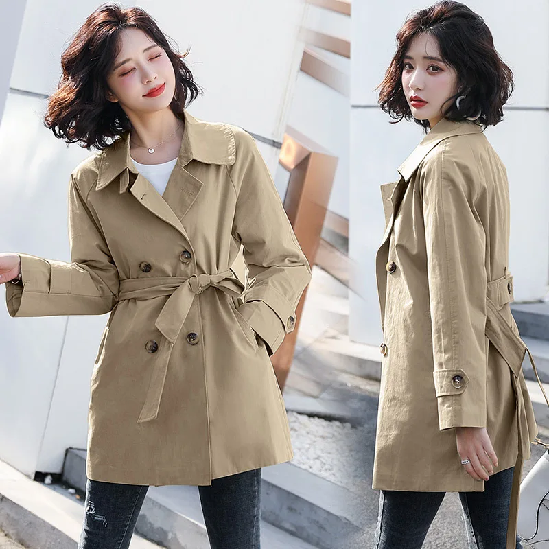 

Trench Coat Women's Mid-length Waist Hugging Korean-style Loose-Fit 2019 Spring And Autumn New Style Double Breasted Coat Women'