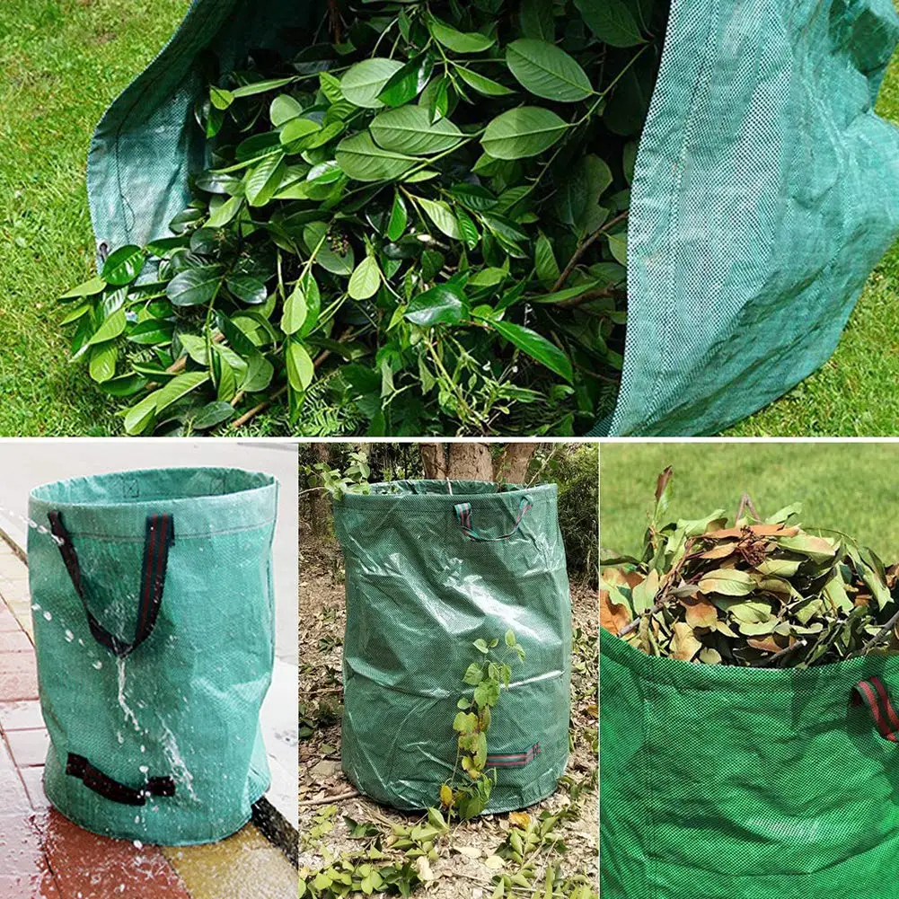 3pcs Green Garden Trash Bags Durable Plant Leaves Bag Yard Leaf Grass Container Storage With Top House Garbage Bucket Bag