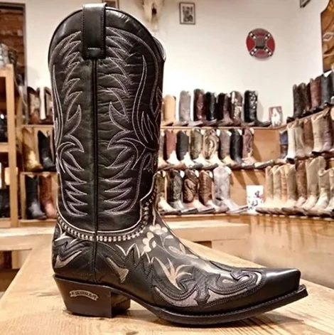 

2020 Men's New Fashion Pu Leather Cowboy Boots Med Heel Motorcycle Boots Casual High Quality Mens Boots Zapatillas Hombre 4M647