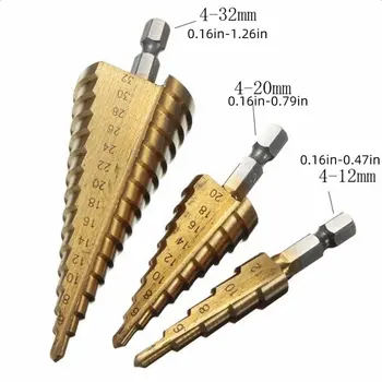 

3Pcs Metal Hexagonal Step Drill Taper Taper Set Taper Milling Cutter Set Hex Shank Step Drill Taper Metric 4-12/20/32Mm