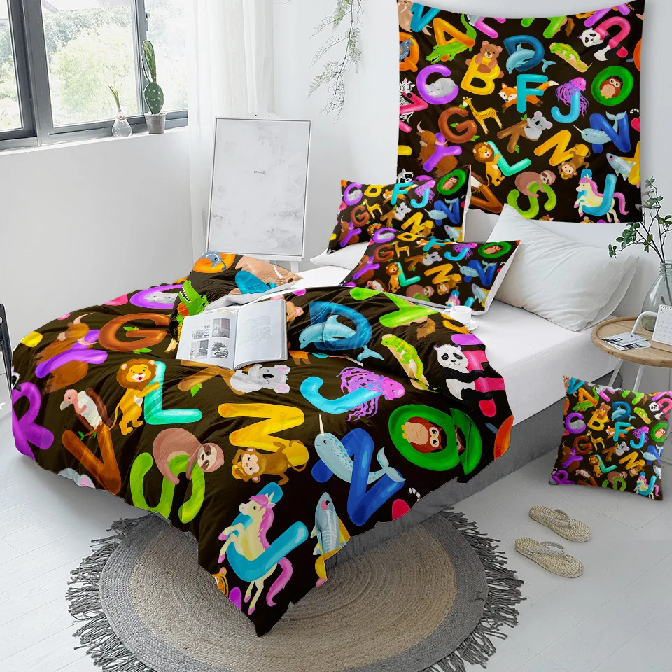 Постельные принадлежности Outlet Алфавит пододеяльник набор букв русский пододеяльник для подростков Детский Комплект постельного белья мультфильм Животные планета покрывала